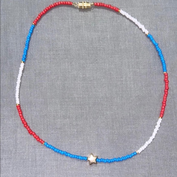 4th of July Seed Bead Necklace with Star Charm - Picture 5 of 6